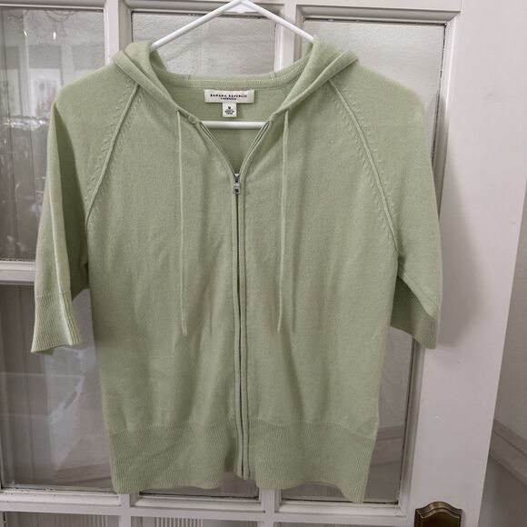 Banana Republic Cashmere Zip Hooded Sweater Lime Mint Green Women's Medium - Picture 6 of 9